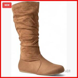 Soft Slouchy Mid-Calf Pull On Boots Low Heel Fall Winter Wear